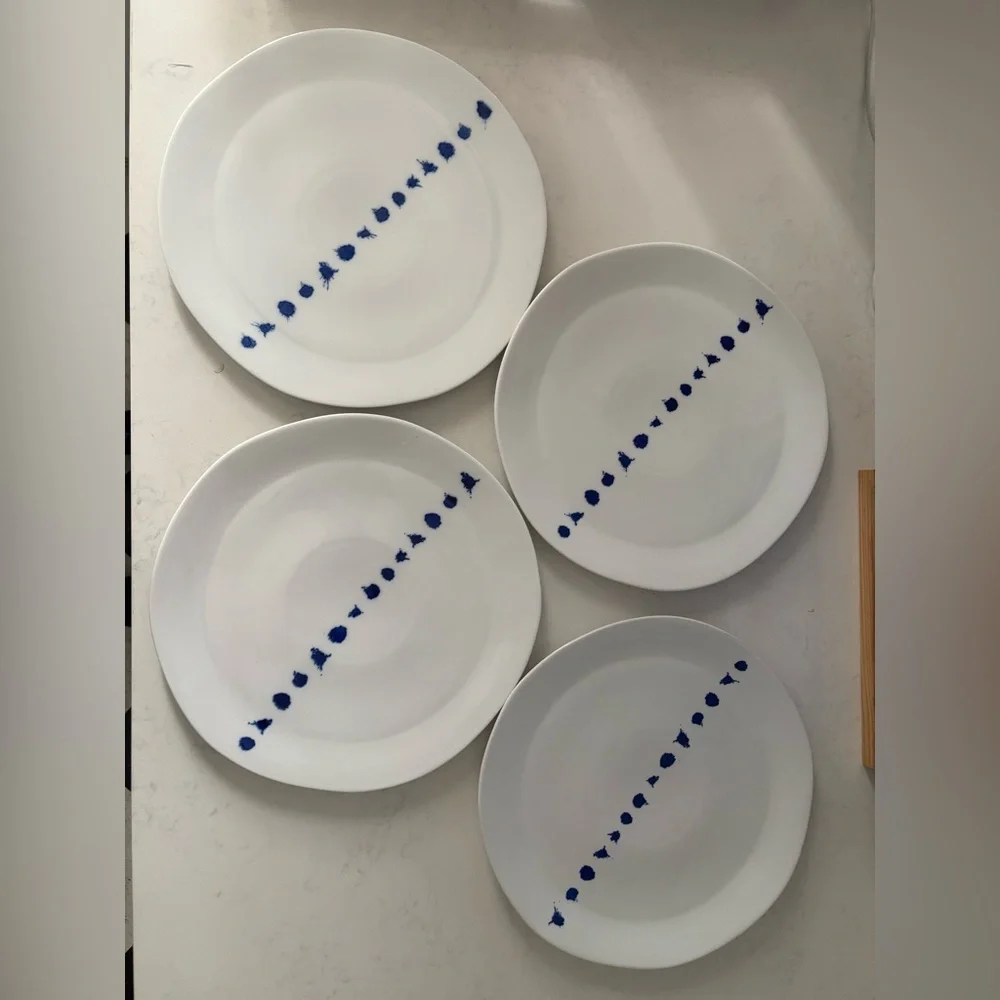 West Elm Blue Splatter Dinner Plate - 4